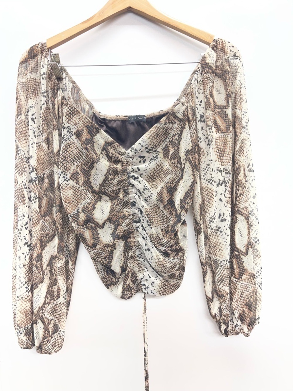 Ruched‎ Snake-Print Blouse in Brown/Beige